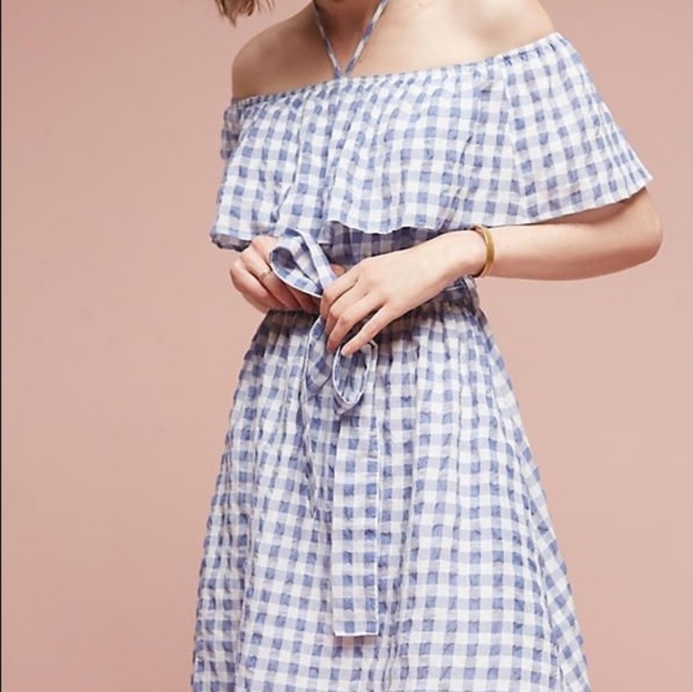Anthropologie Gingham Kinsey Off Shoulder Dress